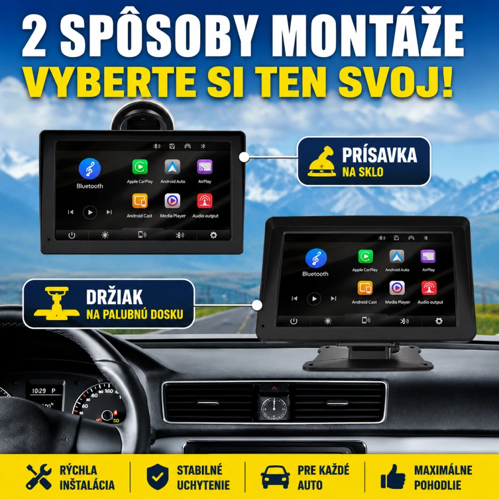 Dotykový 7" monitor do auta | CarPlay, Android Auto, Bluetooth 5.1